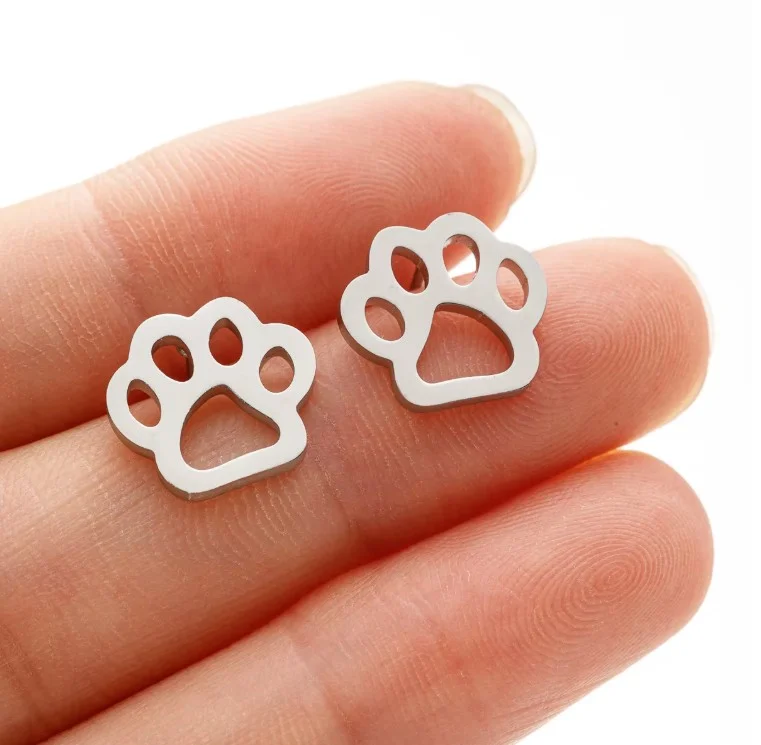 PAWSY SILVER - náušnice z chirurgické oceli - stříbrná
