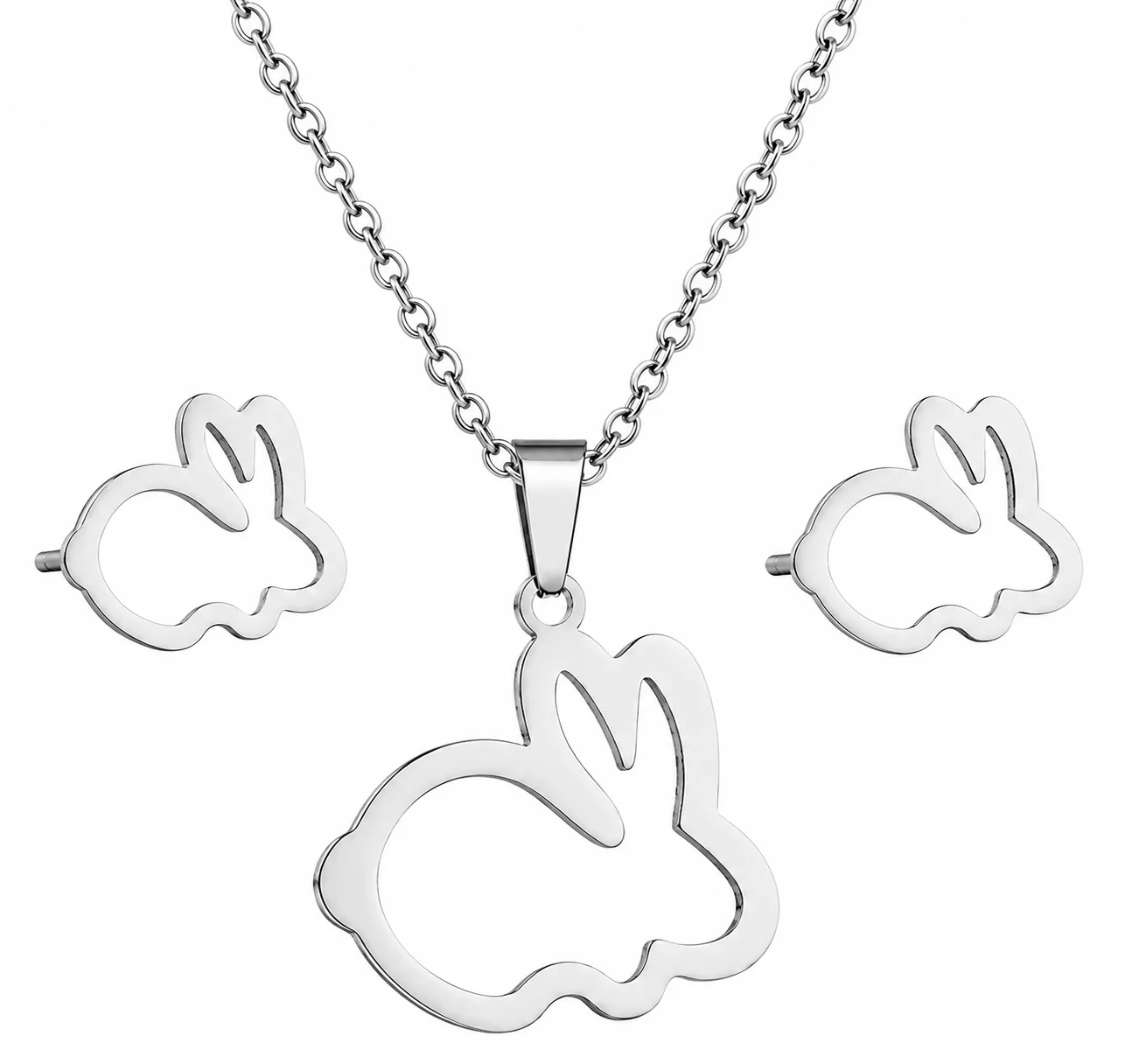 BUNNY HOP - set náušnic a náhrdelníku z chirurgické oceli