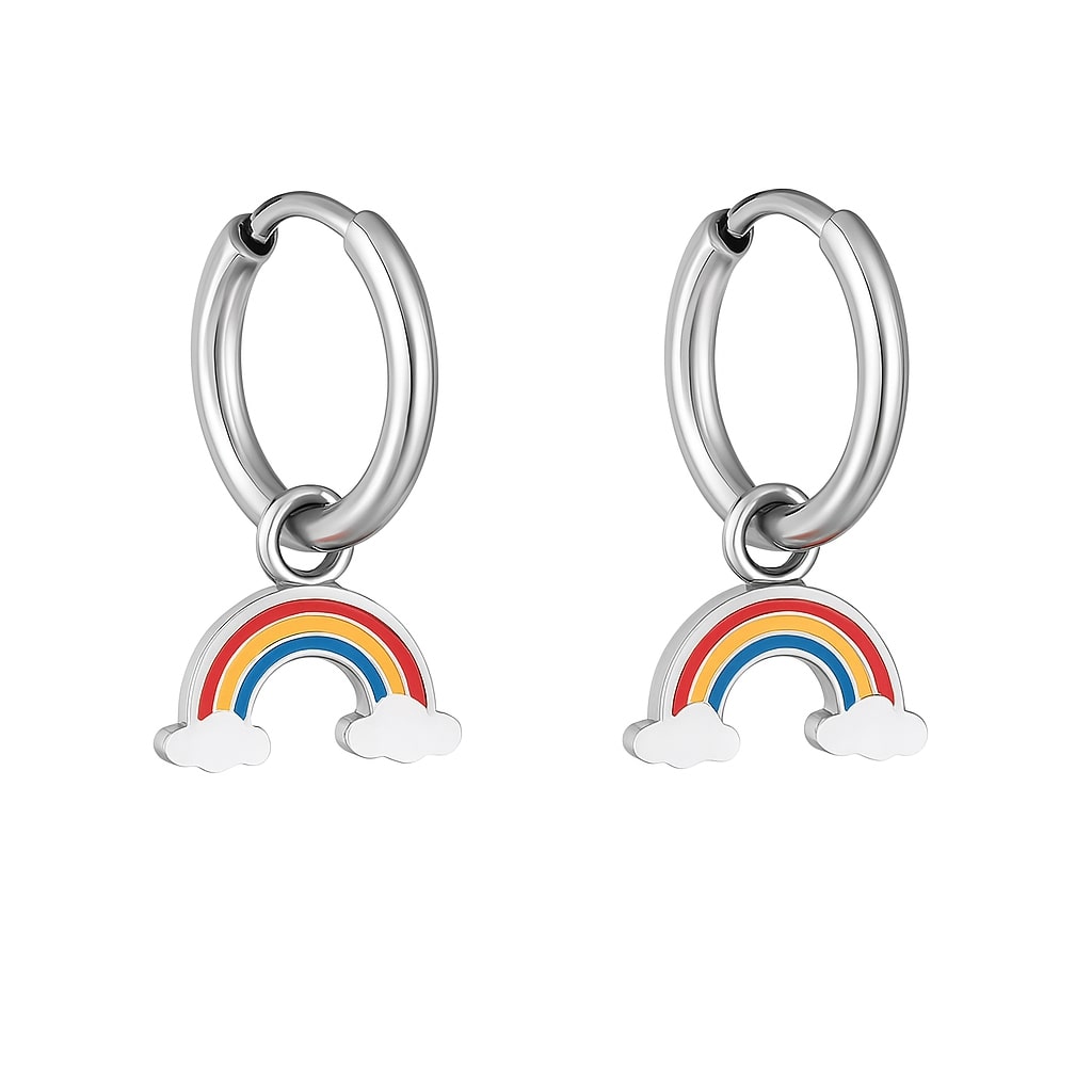 RAINBOW HAPPINESS - náušnice z chirurgické oceli - stříbrná