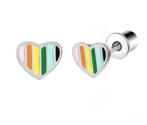 RAINBOW HEARTS - náušnice z chirurgické oceli - stříbrná