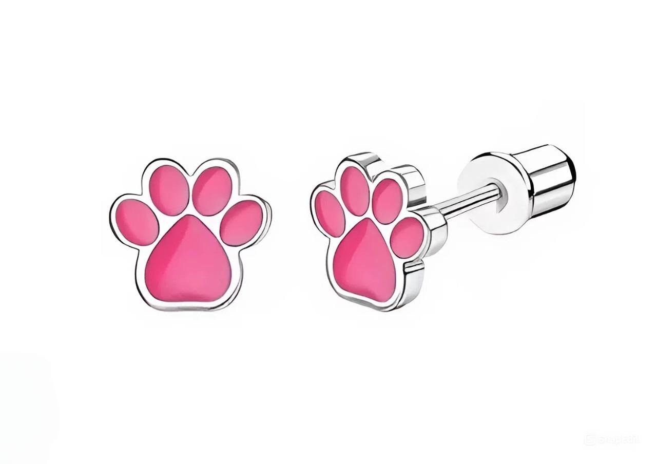 PINK PAWS - náušnice z chirurgické oceli - stříbrná
