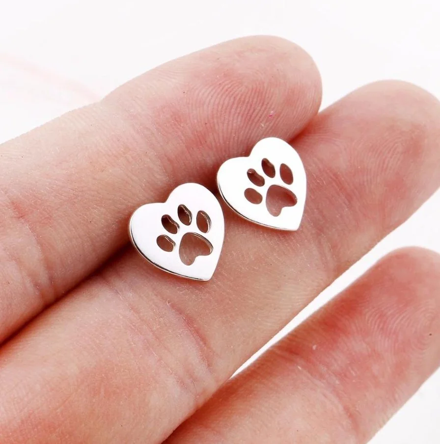 PAW LOVE - náušnice z chirurgické oceli - stříbrná