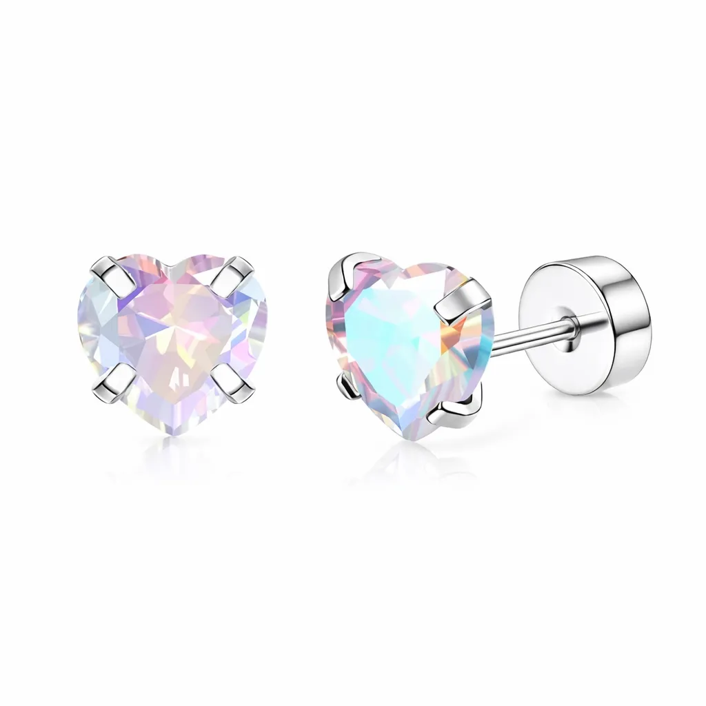 HEART AURORA MINI (4mm) - náušnice z chirurgické oceli - stříbrná