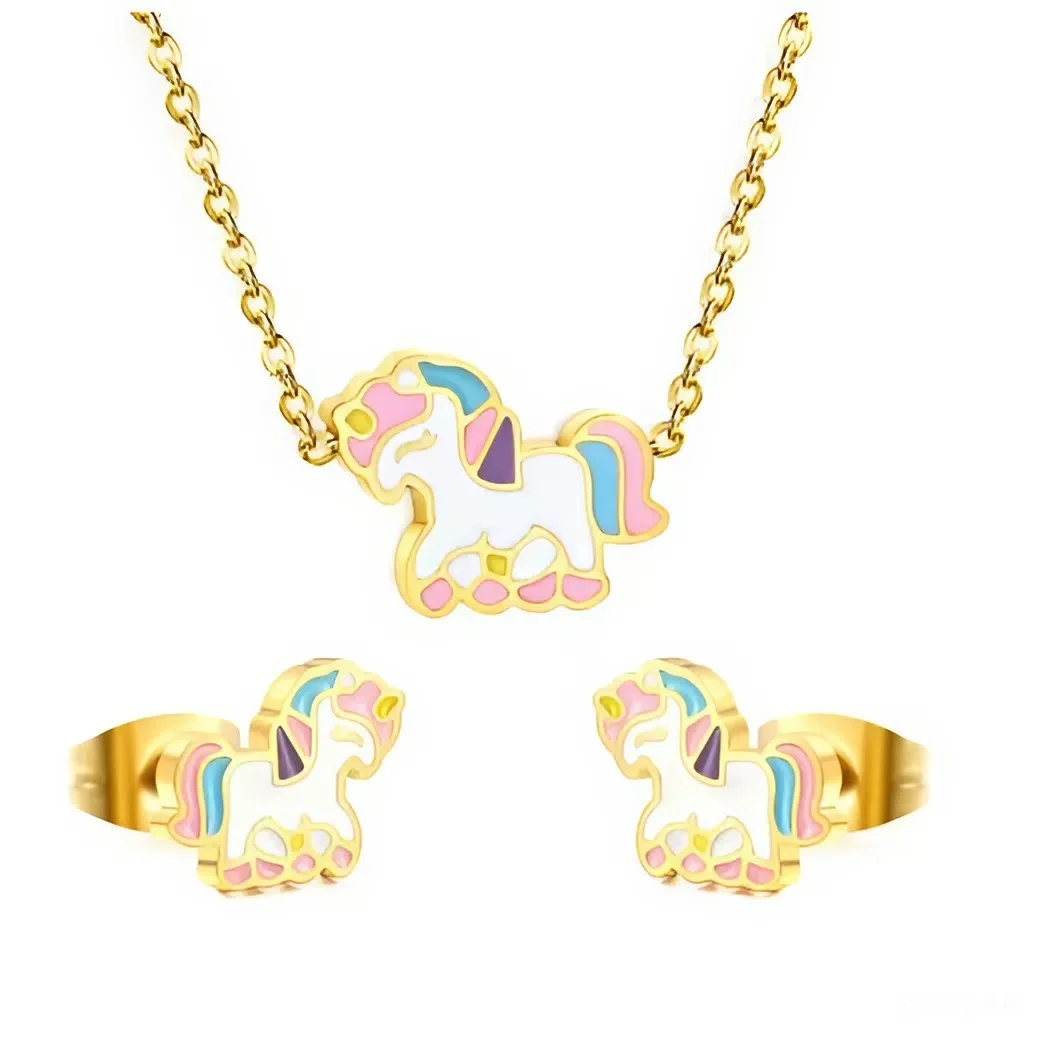DREAMY UNICORN - set šperků z chirurgické oceli - zlatá