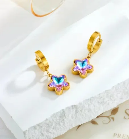 CRYSTAL BLOOM GOLD - náušnice z chirurgické oceli - zlatá