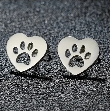 PAW LOVE - náušnice z chirurgické oceli - stříbrná