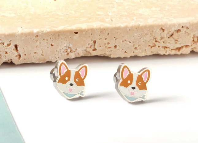 CORGI - náušnice z chirurgické oceli - stříbrná