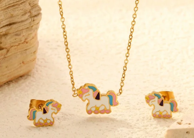 DREAMY UNICORN - set šperků z chirurgické oceli - zlatá