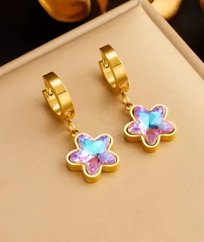 CRYSTAL BLOOM GOLD - náušnice z chirurgické oceli - zlatá