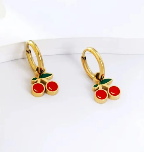 CHERRY GOLD - náušnice z chirurgické oceli - zlatá