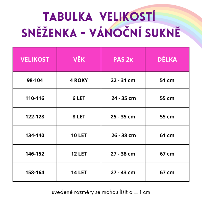 SNĚŽENKA - vánoční sukně, velikost 122-128