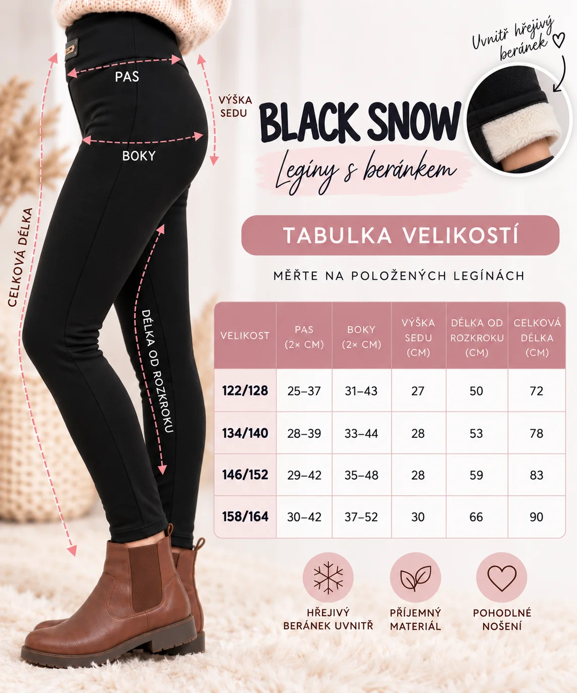 Zateplené legíny s beránkem - BLACK SNOW , velikosti od 122 do 164