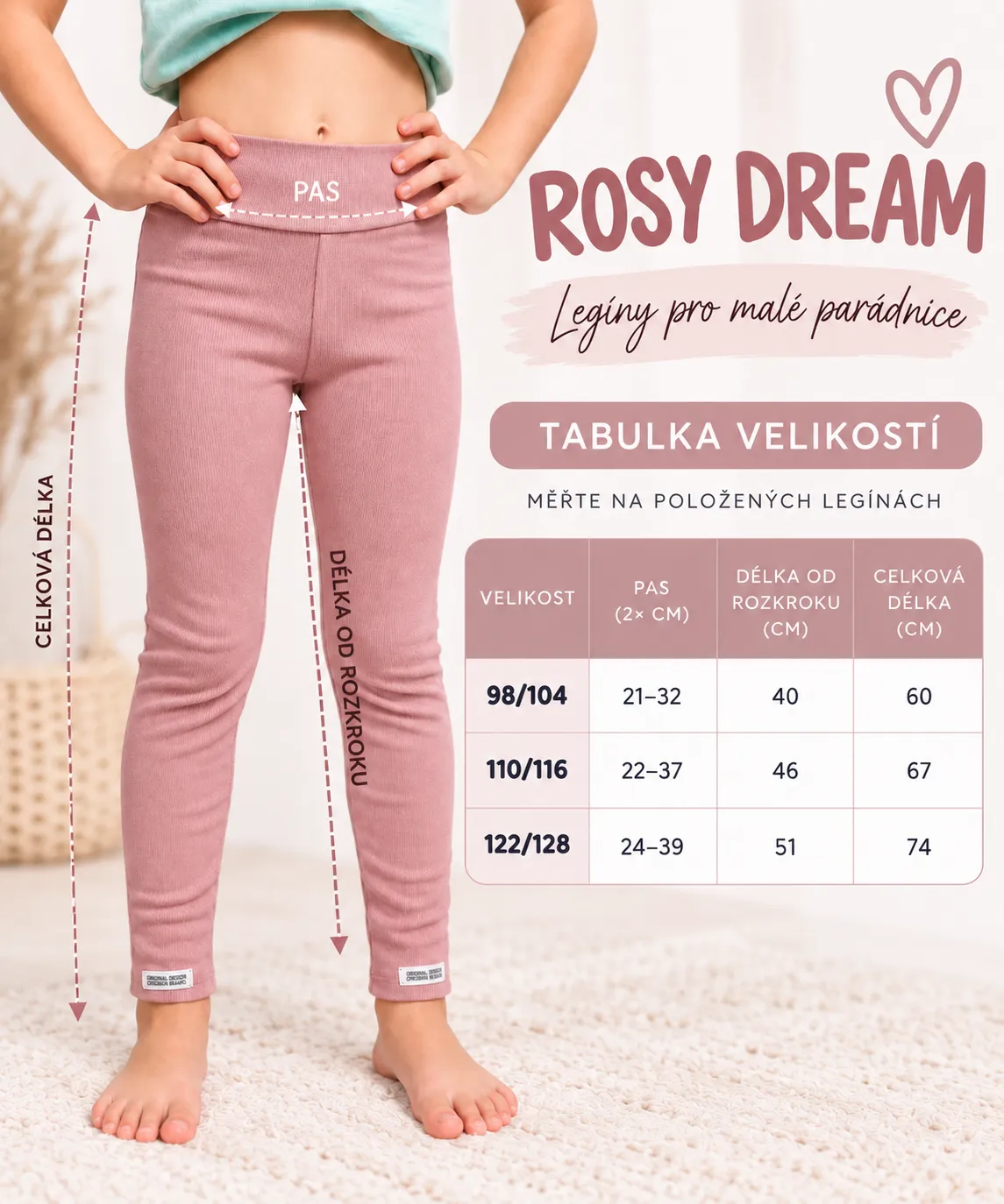 Středně zateplené legíny - ROSY DREAM - velikosti od 98 do 128